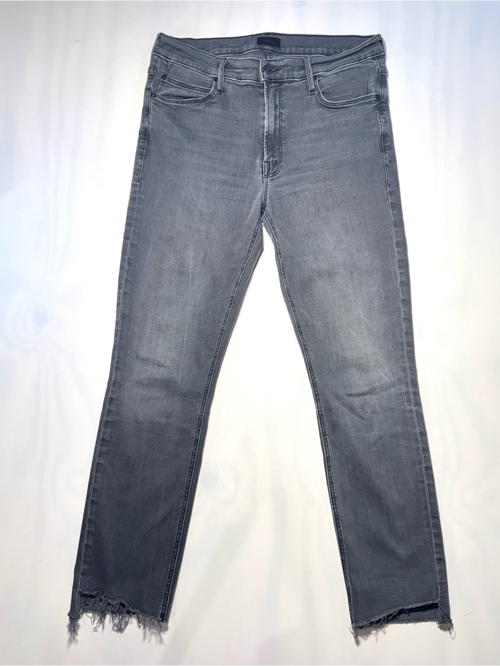 MOTHER Mid Rise Dazzler Ankle Step Fray Skinny/Slim Fit Gray Jeans Size 30